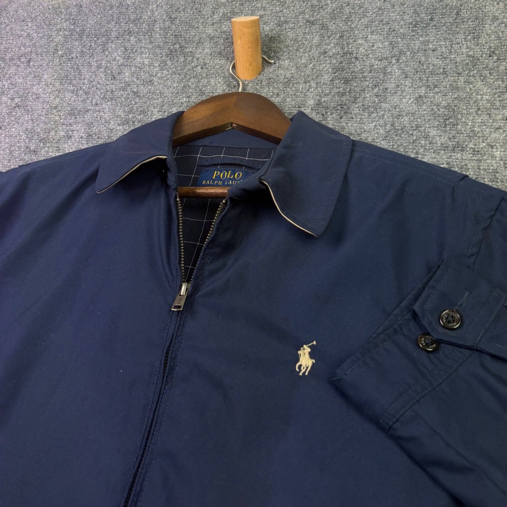 Polo Ralph Lauren Harrington Jacket Mens M Navy Blue Full Zip Windbreaker Pony